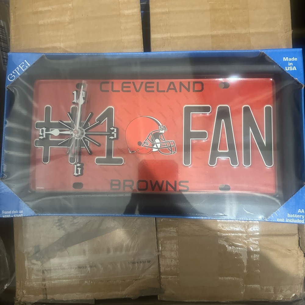 Cleveland browns number 1 fan license plate clock